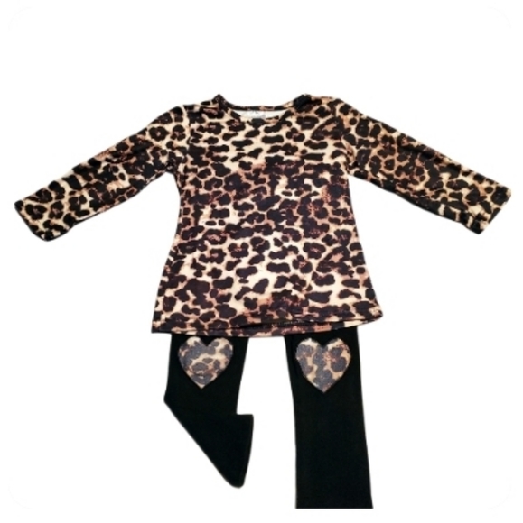 3 piece Cheetah Long Sleeve Top black leggings patches Red Suede jacket … - Picture 1 of 11